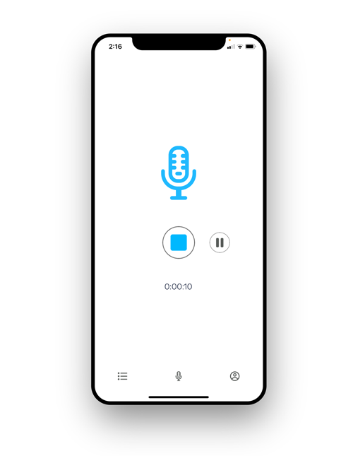 Dict8ion mobile app active recording screen — doctor dictating patient letter on iOS and Android